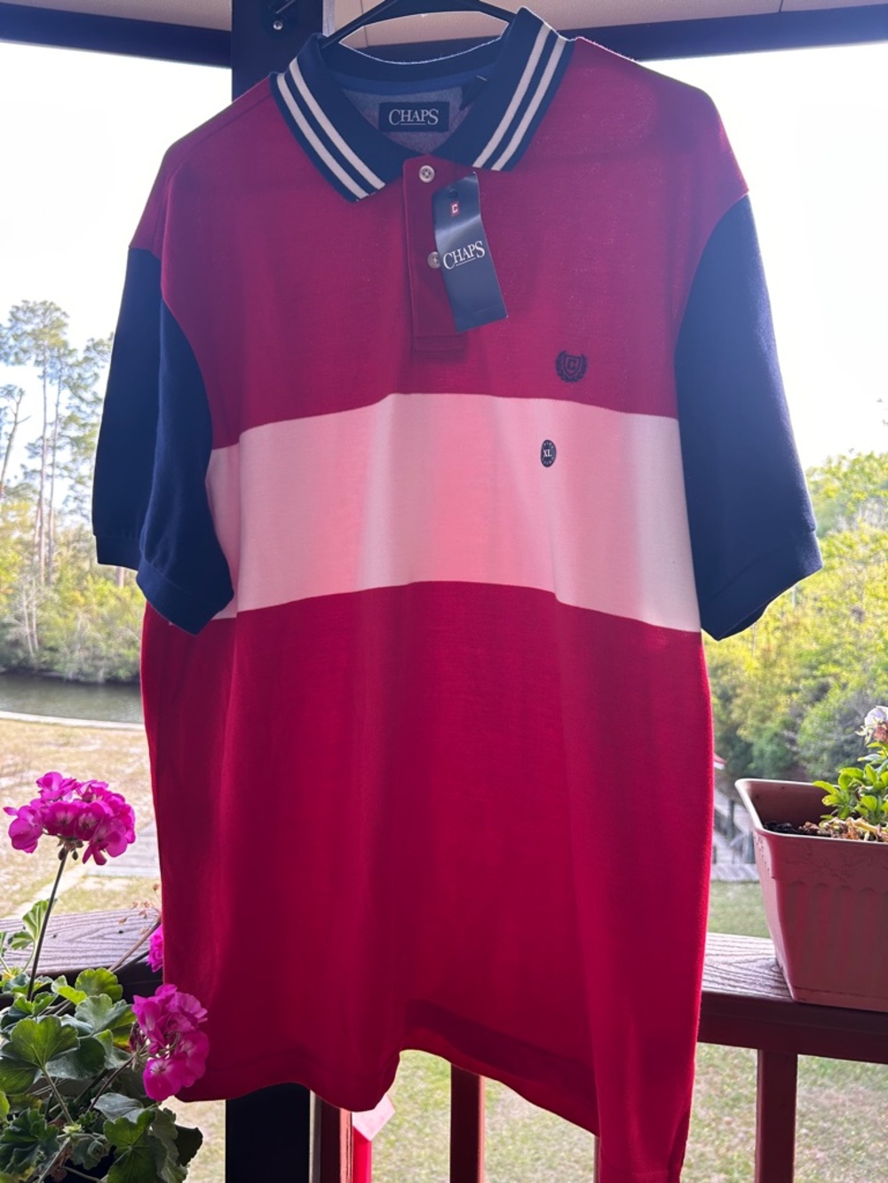 Men’s XL Chaps Red//Multi XL Classic Polo Nautical Spring /Summer Style NWT